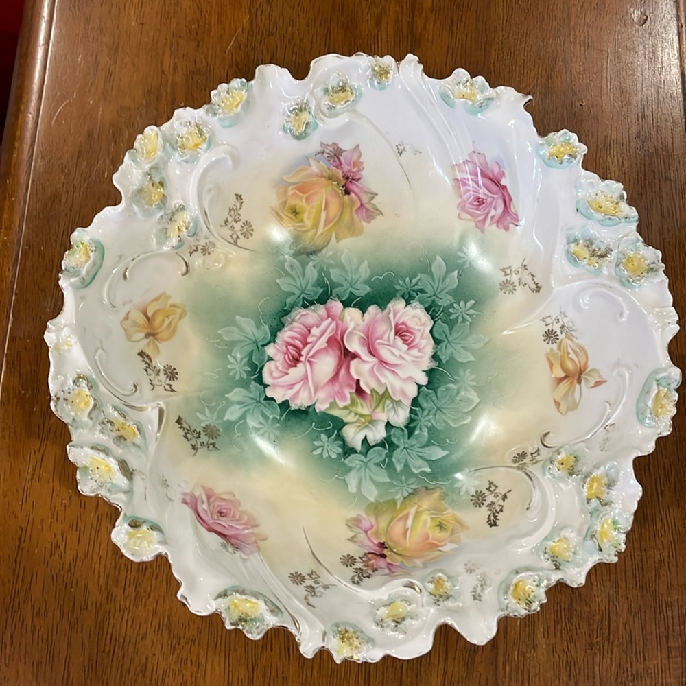 RS Prussia Antique Hand Painted Floral Molded Bowl